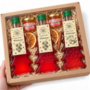 Zestaw prezentowy: 1× malina (gładka) + 1× malina (Wesołych Świąt) + 1× wiśnia (gwiazdki) + 2 miody – miniatura na białym tle