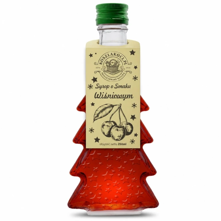 Syrop o smaku wiśnia – butelka choinka 250 ml, wzór gwiazdki (składnik zestawu)