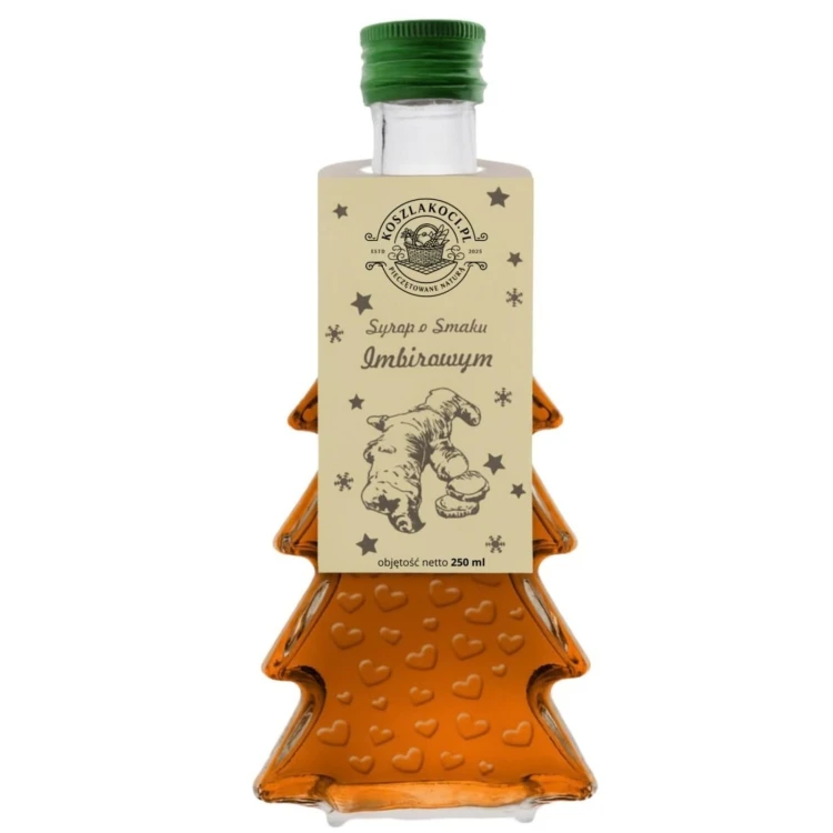 Syrop o smaku imbir – butelka choinka 250 ml, wzór serca (składnik zestawu)