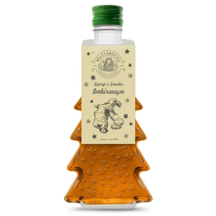 Syrop o smaku imbir – butelka choinka 250 ml, wzór gwiazdki (składnik zestawu)
