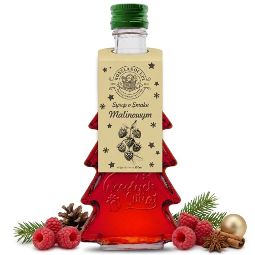 Syrop o smaku malinowym w butelce choince 250 ml – prezent pod choinkę