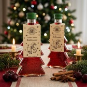 Syrop o smaku imbirowym w szklanej butelce choince 250 ml w serca – dwie butelki świece
