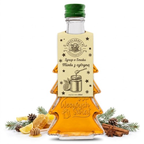 Syrop o smaku miodu z cytryną w butelce choince 250 ml – prezent pod choinkę