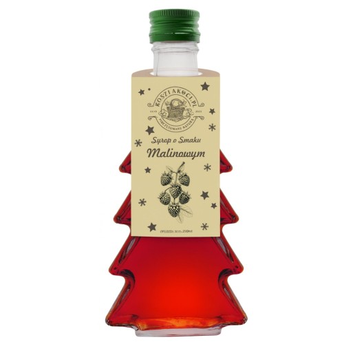 Syrop o smaku malinowym w gładkiej szklanej butelce choince 250 ml – zdjęcie produktowe