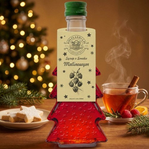 Zestaw 10 syropów o smaku malinowym w butelkach choinkach 250 ml w gwiazdki – herbata świąteczna