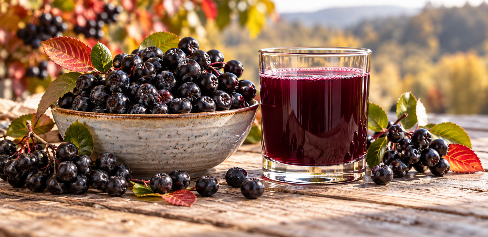 Aronia i szklanka ciemnego soku
