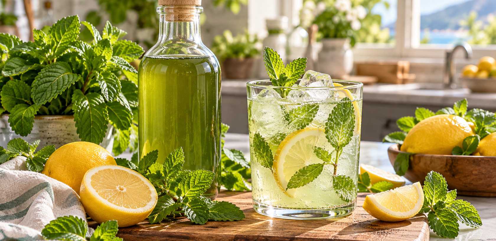 Mięta, domowy syrop i lemoniada