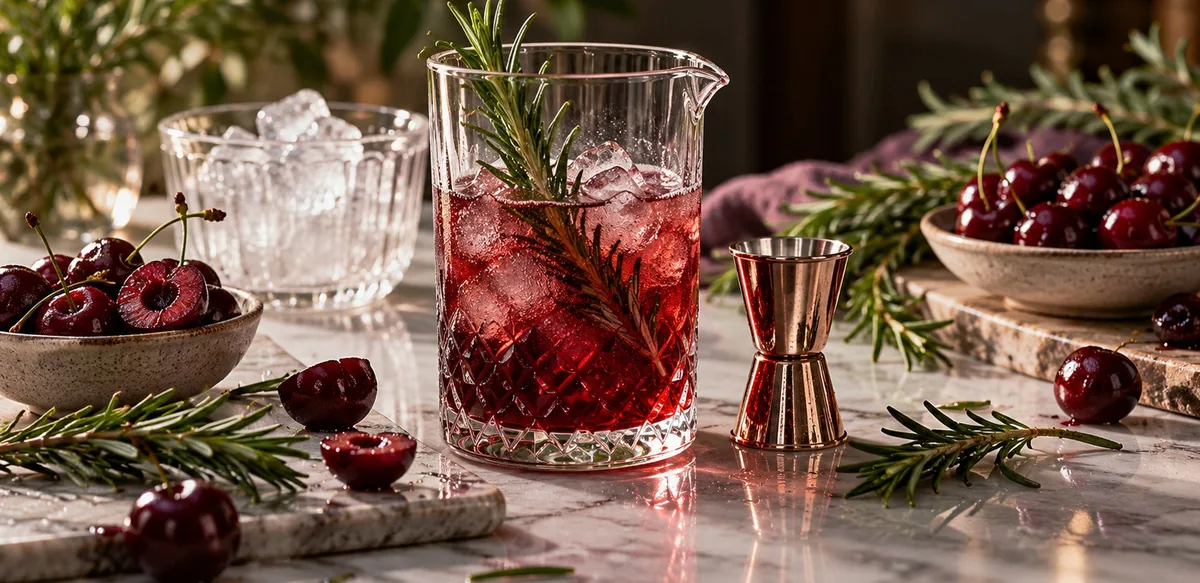 Przygotowanie wiśniowego mocktailu z rozmarynem